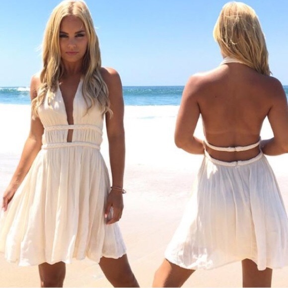 Oasis Halter Dress In Cream - Picture 2 of 2